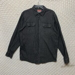 Wrangler Denim Shirt Adult Mens Sz M Grey Cowboy Western Rodeo Horse Long Sleev